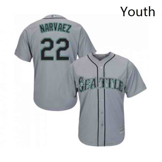 Youth Seattle Mariners 22 Omar Narvaez Replica Grey Road Cool Base Baseball Jersey